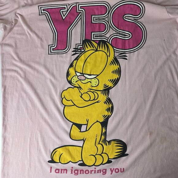 Vintage 90s Garfield Yes I Am Ignoring You Night Sleep Shirt Pink One Size - Picture 7 of 15